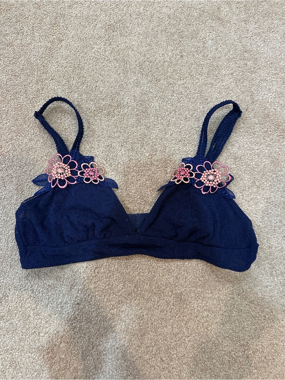 Navy Floral Lace Bralette - aerie